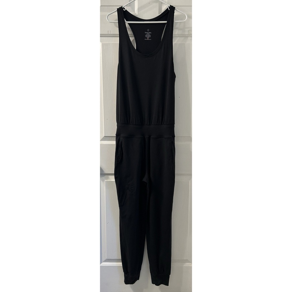 Sweaty Betty Gary Jumpsuit Womens Sz L Black Racerback Yoga Jogger Loungewear